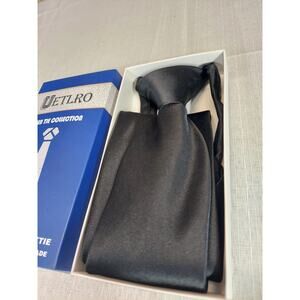 Uetlro Mens Necktie Pre-Tied Solid Black Handmade Formal Wedding tie g